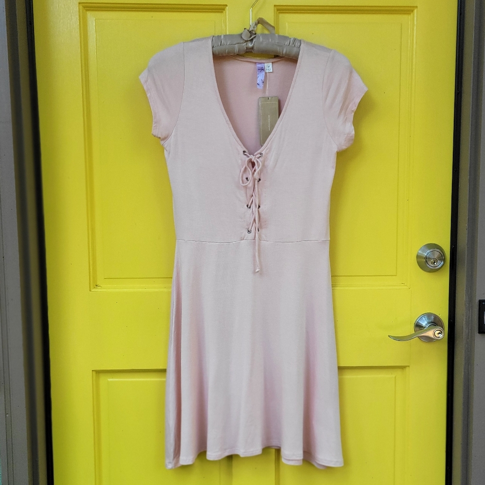 NWT Alya Blush Pink Lace Up Fit & Flare Dress Made USA